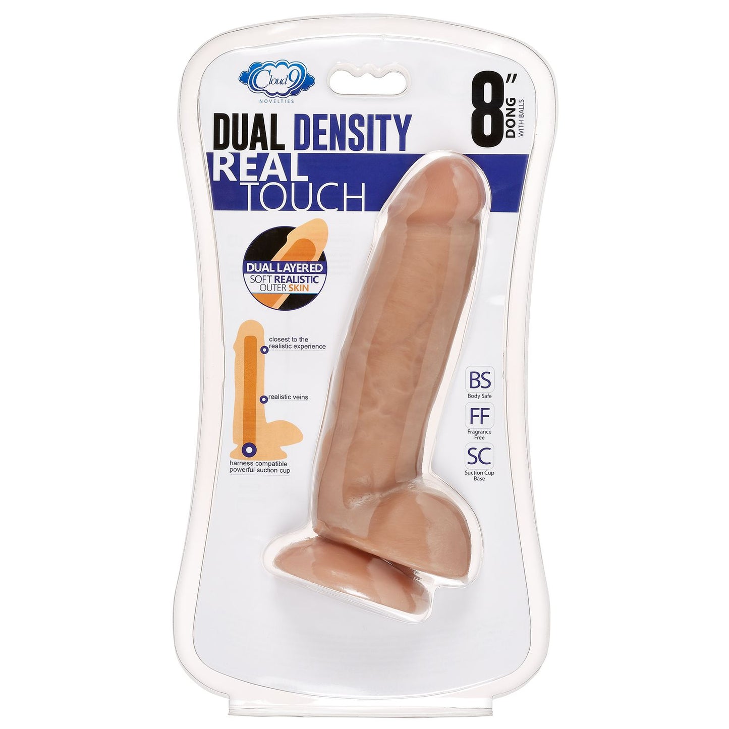Cloud 9 dual density dildo 6in w/ balls tan/ mocha
