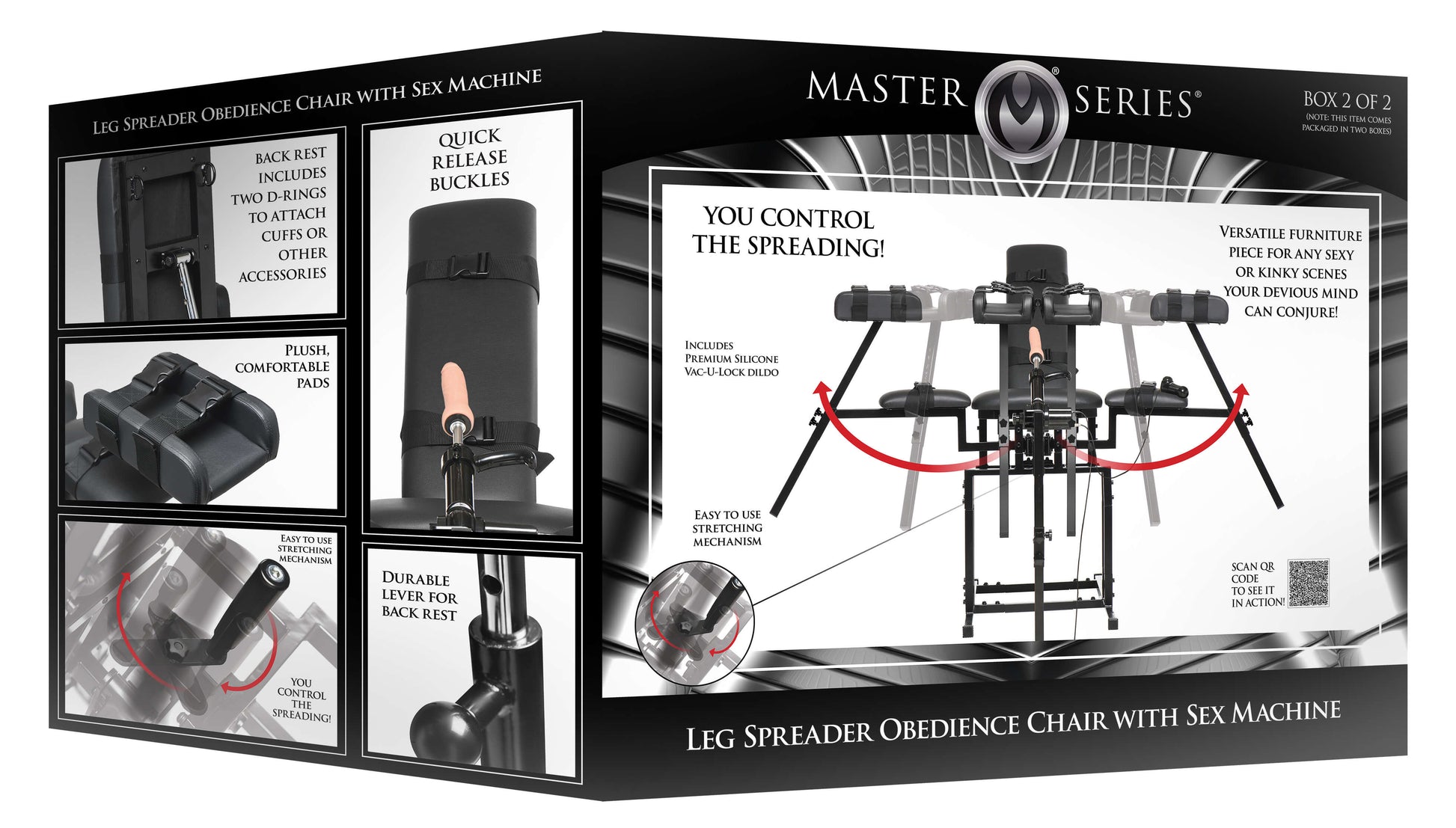 Packaging for the Leg Spreader Obedience Chair with Sex Machine | Kinkly Shop