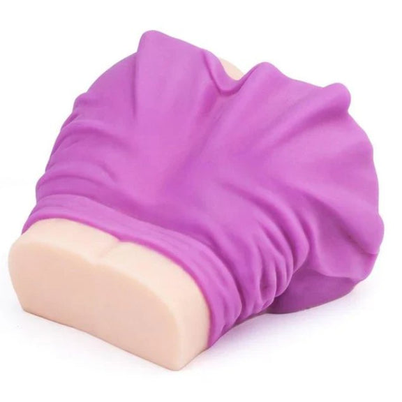 Top-down view shows the purple faux skirt that's built onto the sex doll. It has realistic folds. | Kinkly Shop