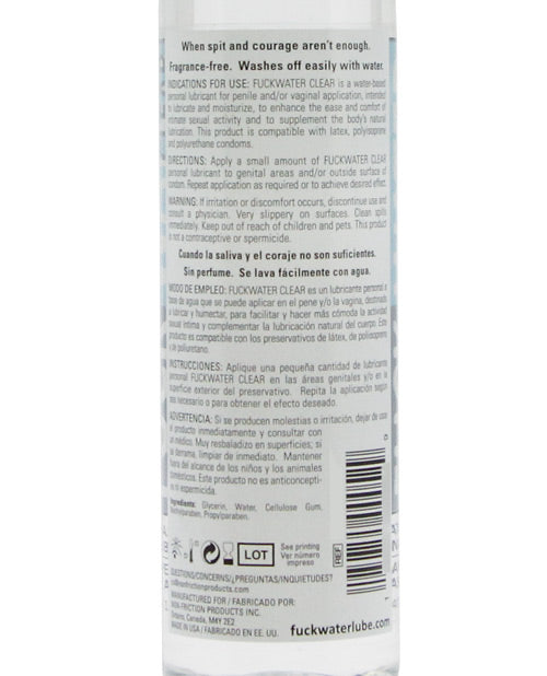 Backside of the bottle of Fuckwater Clear H2O lube | Kinkly Shop