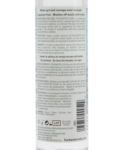 Backside of the bottle of Fuckwater Clear H2O lube | Kinkly Shop