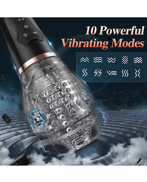 The Male Rose 2: Sucking & Vibrating with text on the image. It says "10 powerful vibrating modes" and shows 10 different pattern icons. | Kinkly Shop