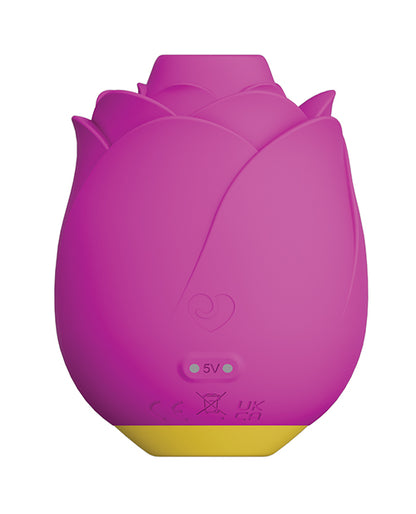 Backside of the ROMP Rose. There are two magnetic charging prongs near the bottom of the vibrator where the magnetic charger attaches to the toy. | Kinkly Shop