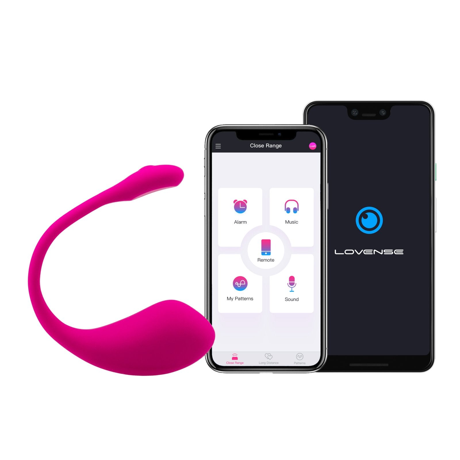 The Lovense Lush 2 shown next to a cell phone that's open to the free Lovense app. | Kinkly Shop