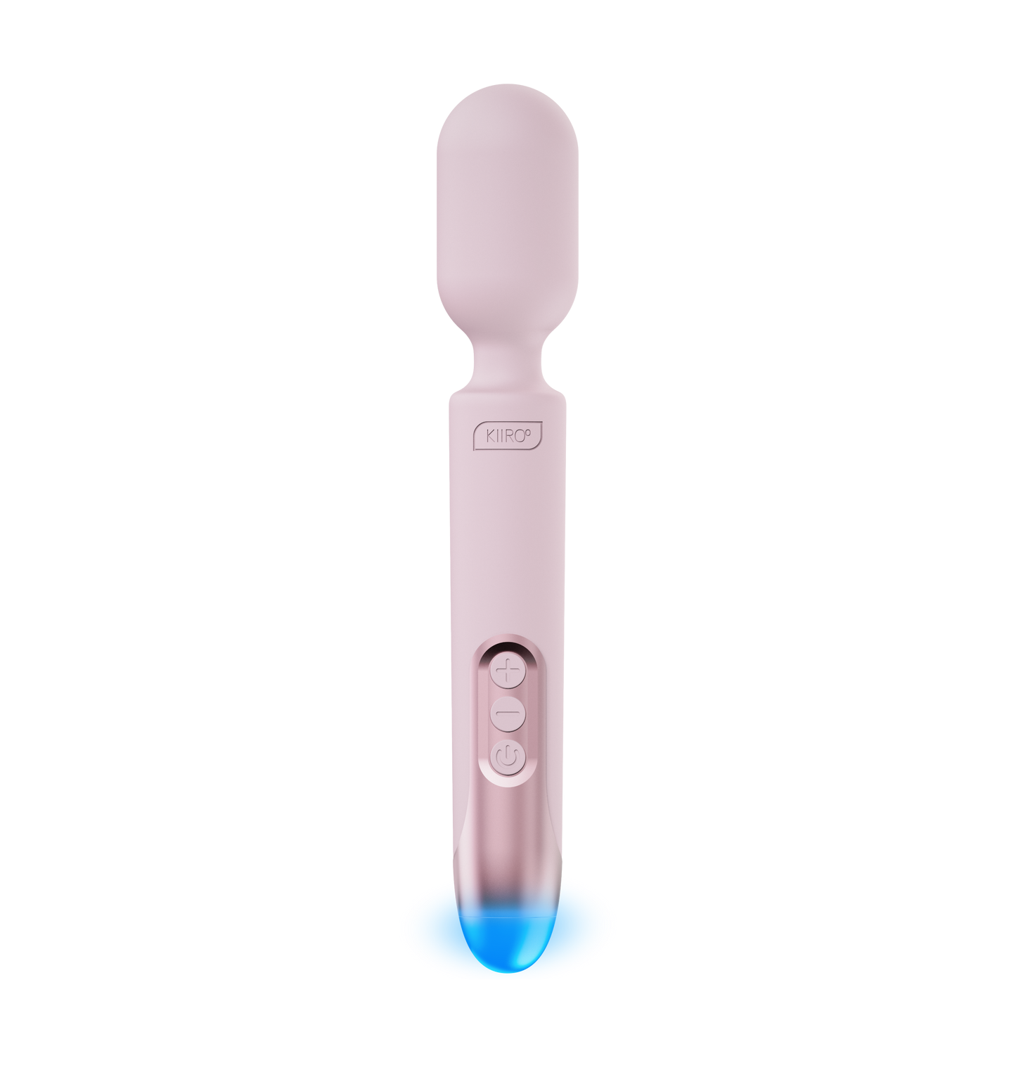 The KIIROO ProWand in front of a plain white background. The blue light at its base is glowing. | Kinkly Shop