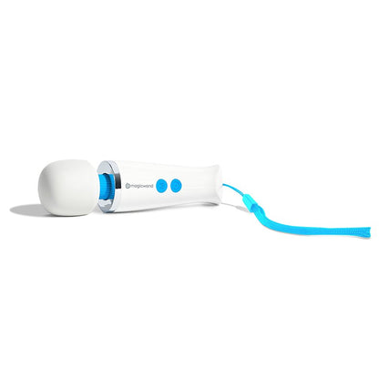 Close-up of the top of the Magic Wand Micro wand massager vibrator. It has a head that matches the same design as the rest of the Magic Wand line with a ribbed plastic stem that connects it to the body of the vibrator. | Kinkly Shop