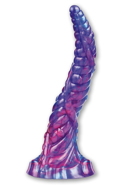 The Alien Nation Serpentine in front of a plain white background. The dildo is very long and ribbed. | Kinkly Shop