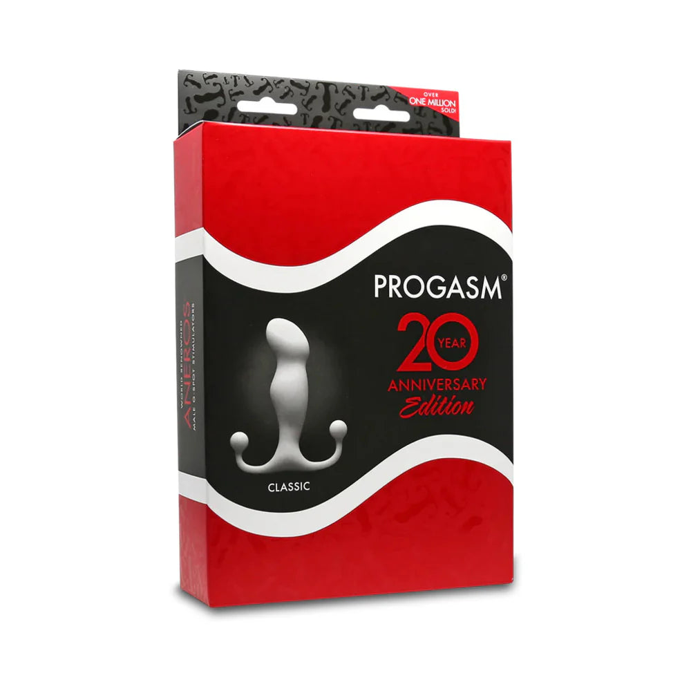 The packaging for the Aneros Progasm in Classic White | Kinkly Shop