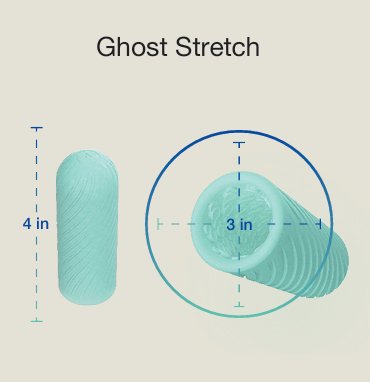 Informational image shows that the Arcwave Ghost is 4" in total length with a fully-stretched diameter that can reach 3". | Kinkly Shop