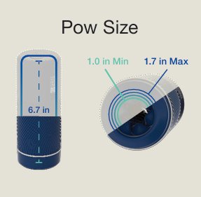 Measurements of the Arcwave Pow. It has an insertable length of 6.7" with a minimum diameter of 1" and max of 1.7". | Kinkly Shop