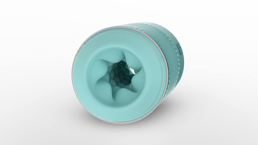 Looking down the middle of the Arcwave Pow in Mint. The bubbled nodules can be seen throughout the entire inner chamber of the stroker. | Kinkly Shop
