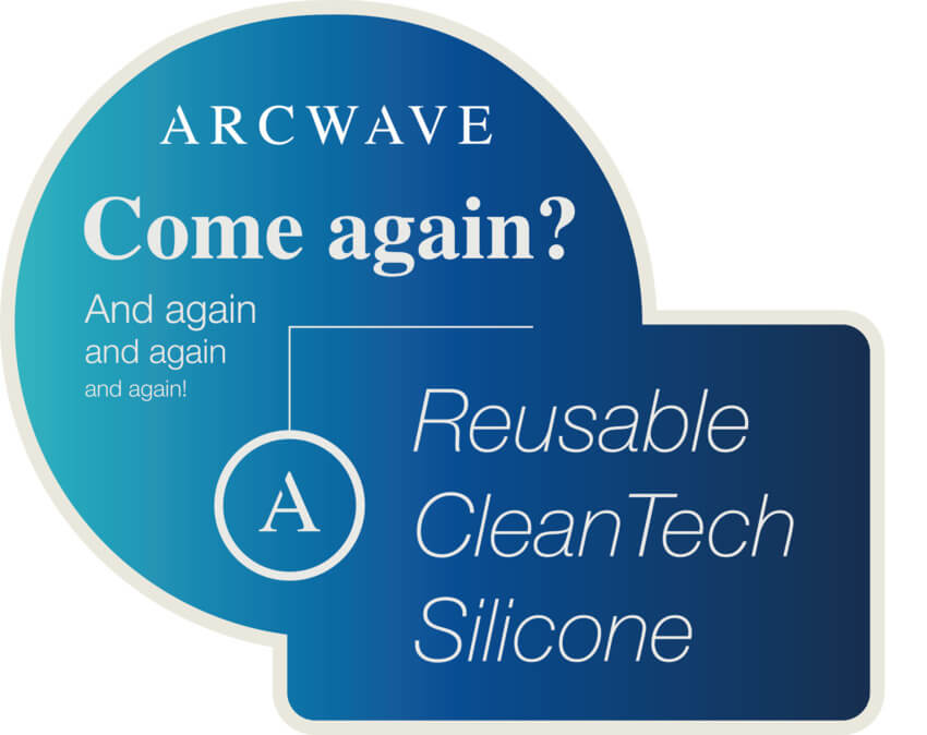 Text-only image reads: "Come again? and again. And again. And again with Reusable CleanTech silicone." | Kinkly Shop