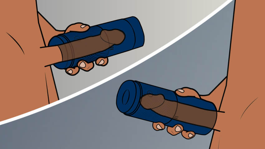 Illustration shows a person sliding their penis into the Arcwave Pow. | Kinkly Shop