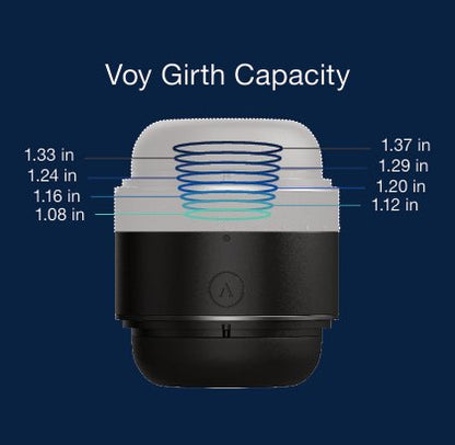 Image showcases the variable tightness you can achieve with the Arcwave Voy. There are 8 settings marked here that range from 1.08" in diameter all the way up to 1.37" in diameter. | Kinkly Shop