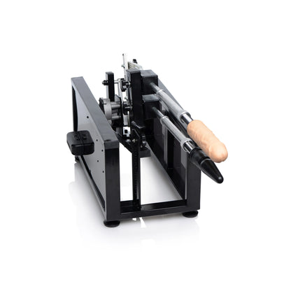 Side view of the Athena's Ultimate Sex Machine showcases the inner workings of the machine, letting you see all of the heavy-duty moving parts that allow the dildos to thrust. | Kinkly Shop