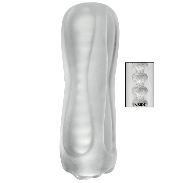 The Balls Deep Pussy exterior, showcasing the striations along the length of the stroker that help make it easier to grip. | Kinkly Shop