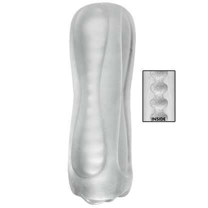 The Balls Deep Pussy exterior, showcasing the striations along the length of the stroker that help make it easier to grip. | Kinkly Shop