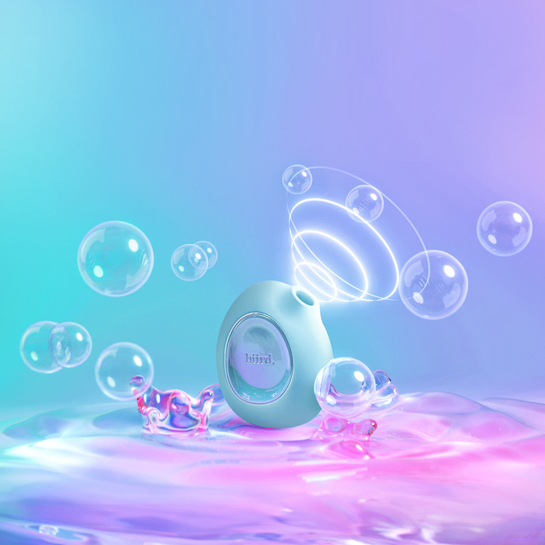 The Biird Lumii shown next to an illustration that mimics the air suction waves that the sex toy creates. | Kinkly Shop