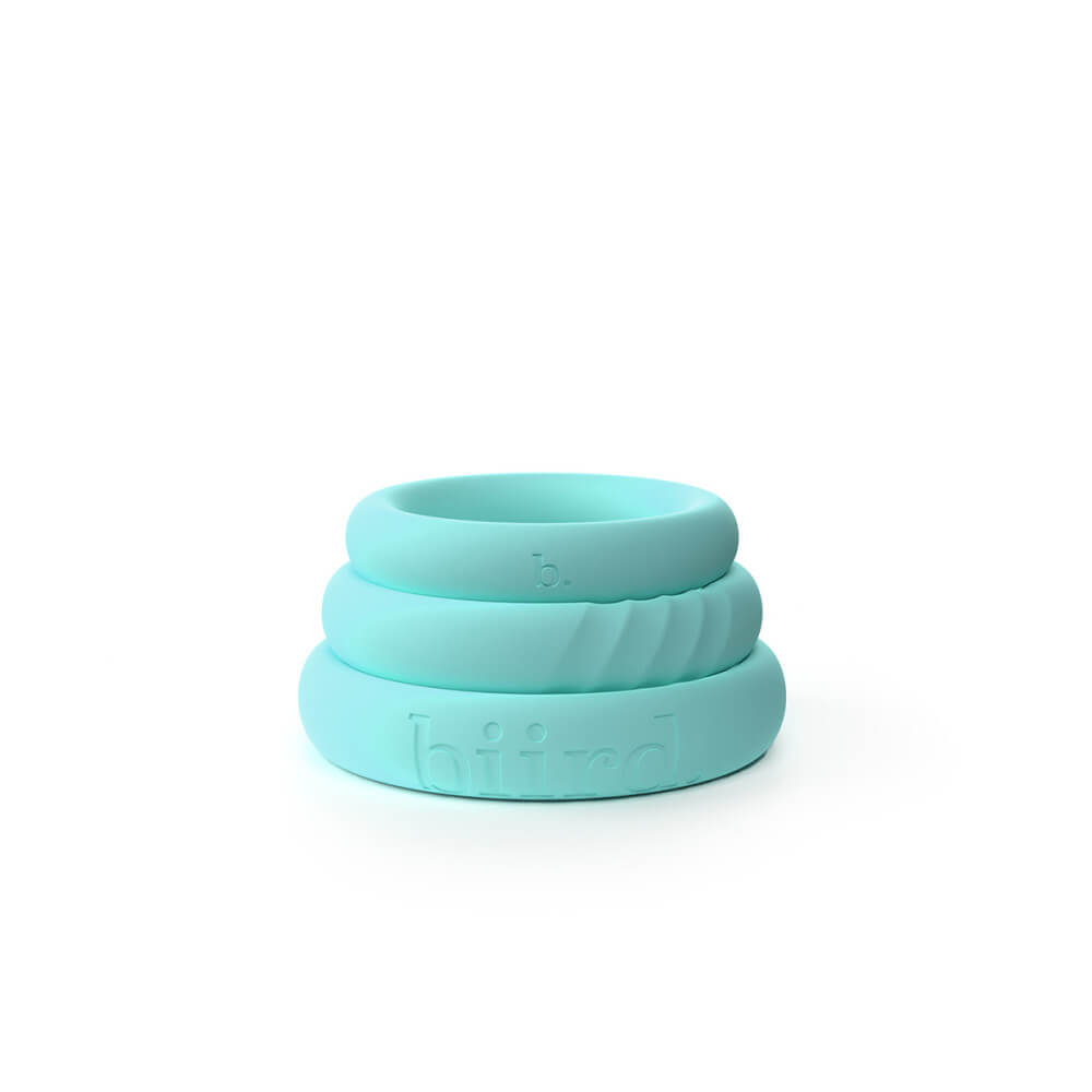 The three Biird Riin cock rings in front of a plain white background. | Kinkly Shop