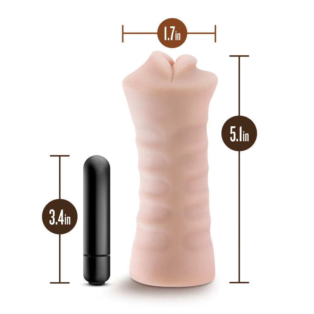 The Angie with Vibrator with measurements superimposed overtop of it. The measurements can be found within the product text body. | Kinkly Shop
