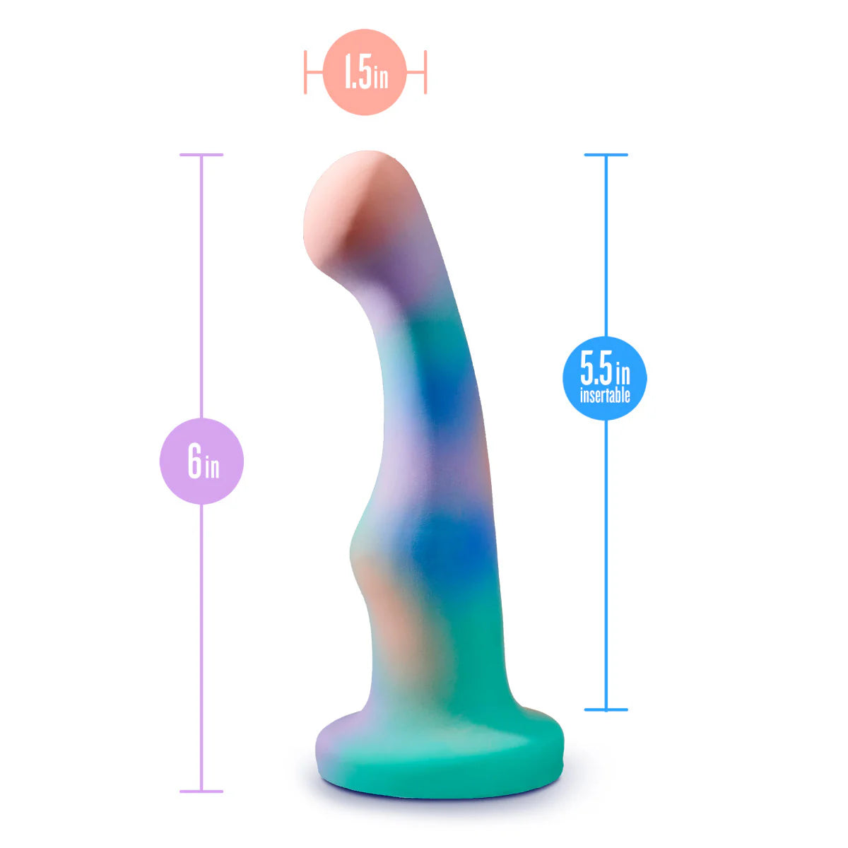The Blush Avant Opal Dreams dildo with measurements superimposed over the dildo's photo. All measurements are included within the product text. | Kinkly Shop