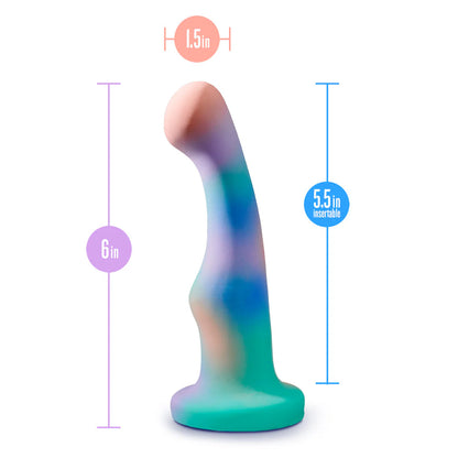 The Blush Avant Opal Dreams dildo with measurements superimposed over the dildo's photo. All measurements are included within the product text. | Kinkly Shop