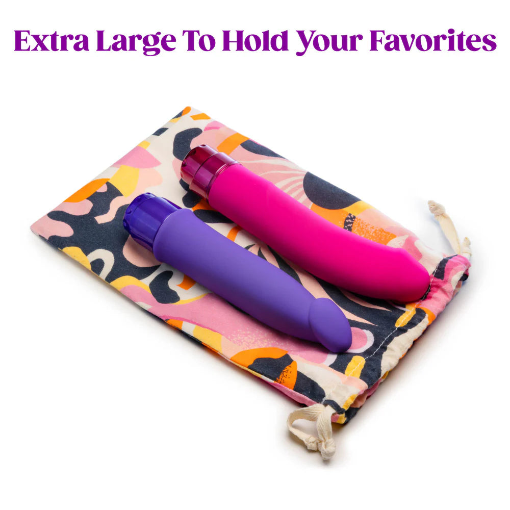 Two Blush vibrators lay on top of the Burst Toy Bag. There's room to spare around the vibrators and another two toys of this size could also fit in the bag. | Kinkly Shop