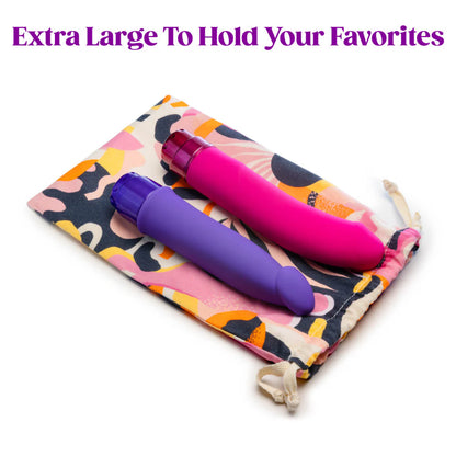 Two Blush vibrators lay on top of the Burst Toy Bag. There's room to spare around the vibrators and another two toys of this size could also fit in the bag. | Kinkly Shop