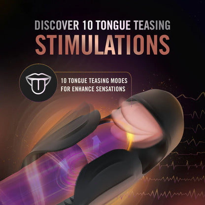 The Lickety Split shown with a shaft inside of it. Text on the image reads: "Discover 10 tongue teasing stimulations." | Kinkly Shop