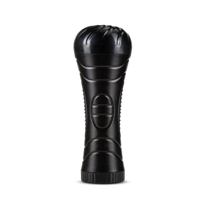 the Blush Torch shown with the lid and the end cap n the stroker. It looks like an oddly textured fleshlight without any skin showing. | Kinkly Shop