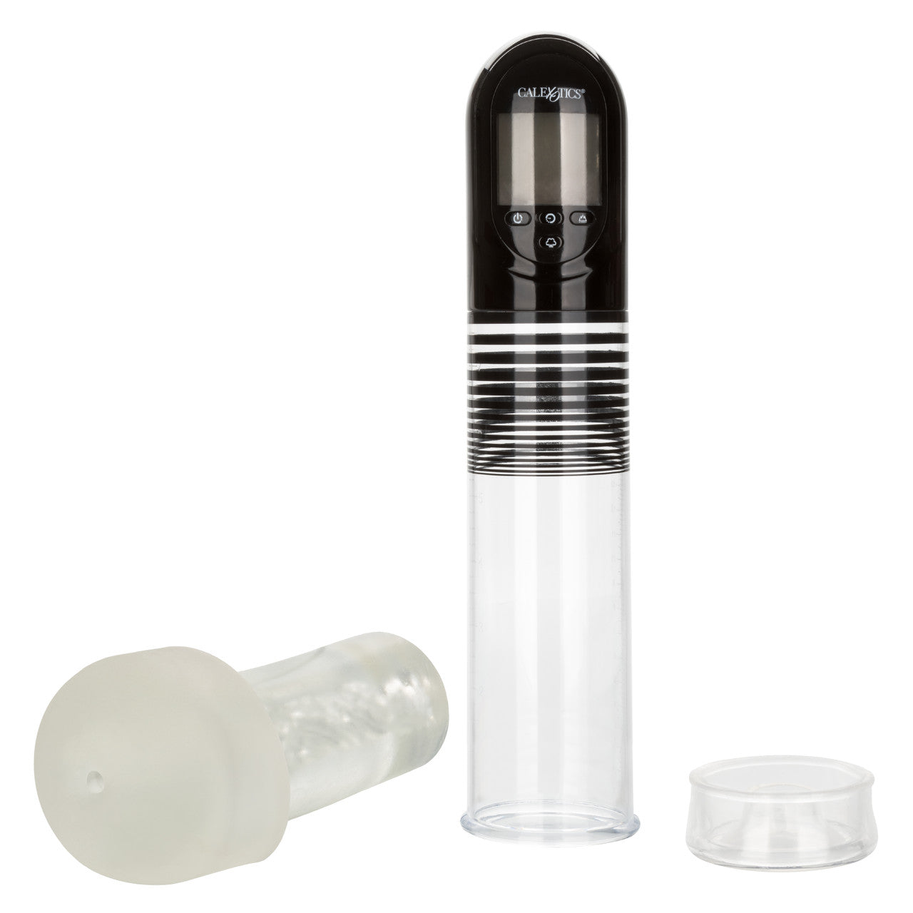 All three pieces of the Optimum Series Advanced Auto Smart Pump taken apart. The internal sleeve, seal entry sleeve, and tube with the automated controls built into the top. | Kinkly Shop