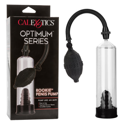 The Rookie Penis Pump shown next to the packaging that goes with it. | Kinkly Shop