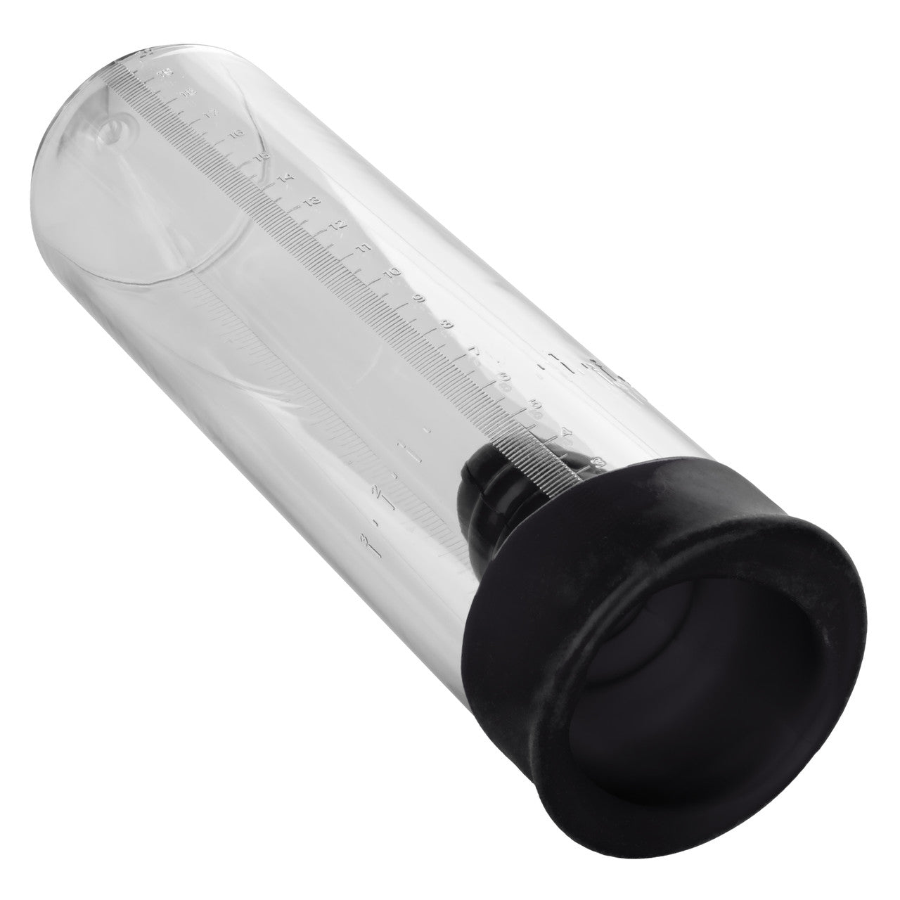 Close-up on the side of the cylinder on the Rookie Penis Pump. Measurements are printed on the side of the cylinder. | Kinkly Shop