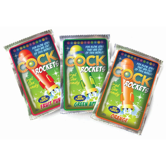 All 3 flavors of the Cock Rockets Oral Sex Candy Pop shown in a single image | Kinkly Shop