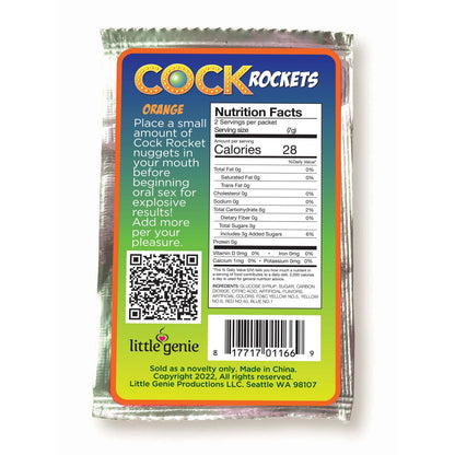 Backside of the Cock Rockets Oral Sex Candy Pop showcasing the nutrition facts and the instructions. | Kinkly Shop