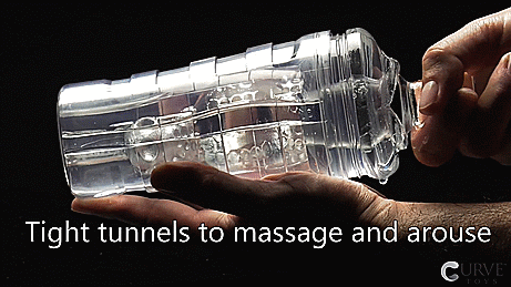 GIF shows a clear glass probe being slid into the Courtney Diamond Deluxe, showcasing how you can see the texture move and adjust around the thickness of the probe as it's slid inside. | Kinkly Shop