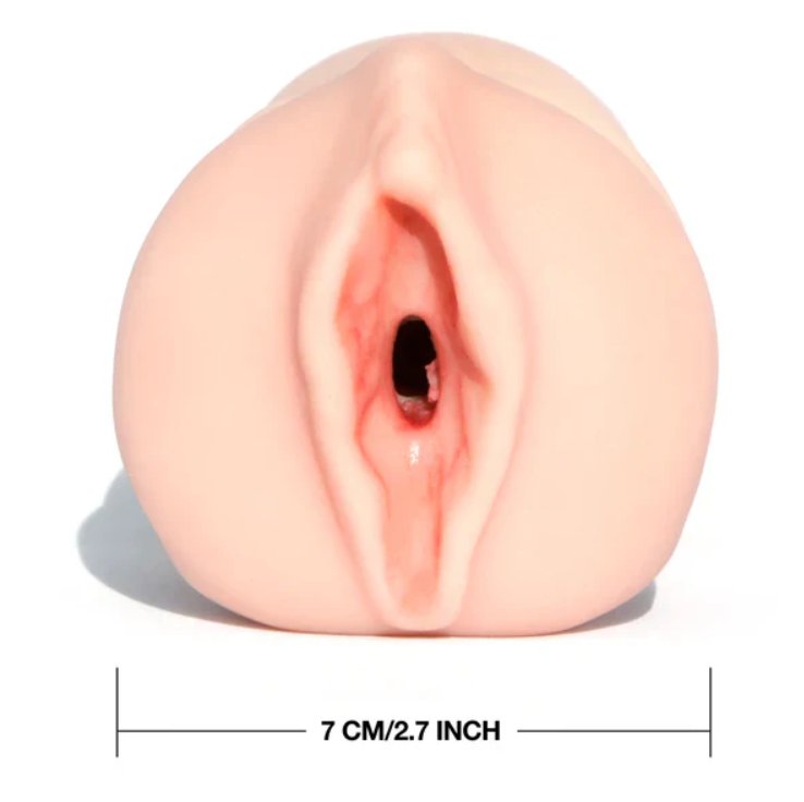 Image of the Angela White Pussy stroker facing the camera with measurements superimposed over it | Kinkly Shop