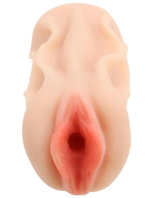 Close-up of the entrance and orifice of the Asa Akira Pussy stroker. It's tinted pink | Kinkly Shop