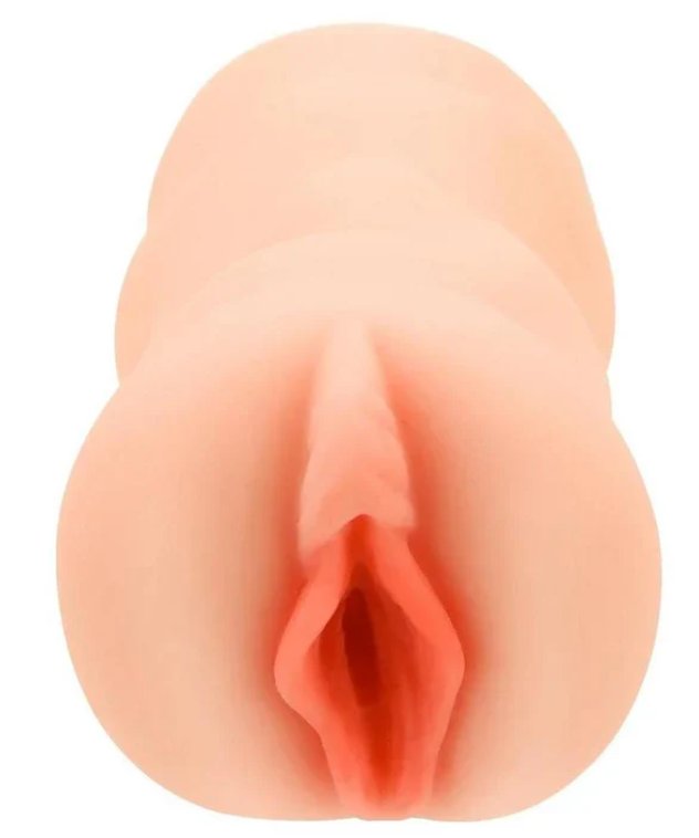 Close-up of the Cherie DeVille Pussy stroker. It's a vulva with visible labia. | Kinkly Shop