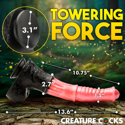 The Creature Cocks Giant Centaur XL with measurements superimposed over it. All measurements are included within the product text description itself. | Kinkly Shop