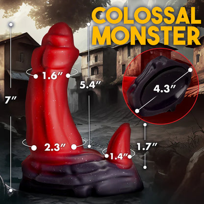 Photo of the Creature Cocks Ogre with measurements superimposed on top of it. All measurements are included within the text product description. | Kinkly Shop