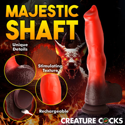 Collage of images showcasing the features of the Creature Cocks Ramming Hound including the unique details and stimulating texture. | Kinkly Shop
