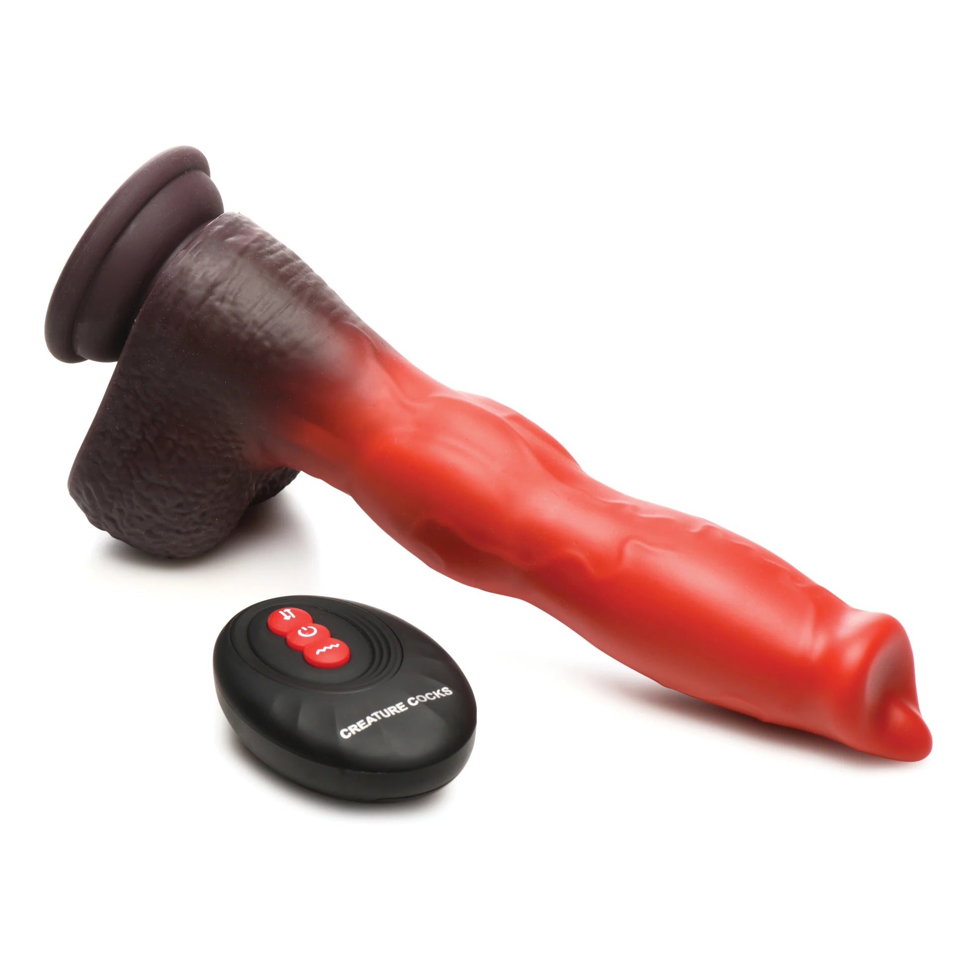 The Creature Cocks Ramming Hound with Remote Control shown next to the remote control it comes with | Kinkly Shop