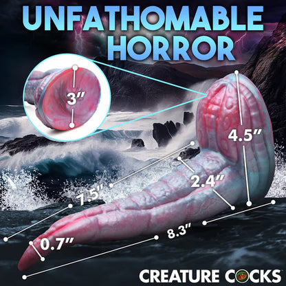 The Creature Cocks Tentacle with measurements superimposed over the image. All measurements can be found within the product text description. | Kinkly Shop