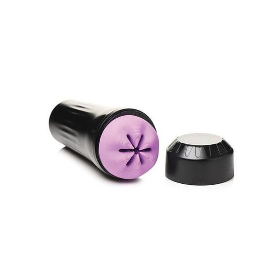The Creature Cocks Wormhole Alien stroker with the lid off, inside its case, up against a plain white background. | Kinkly Shop