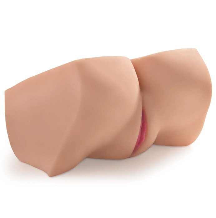 Showcasing the underside of the Dirty Talk Interactive Bad Girl stroker. It's flat on the bottom, allowing the sex toy to lie flat for stability of rough sex. | Kinkly Shop