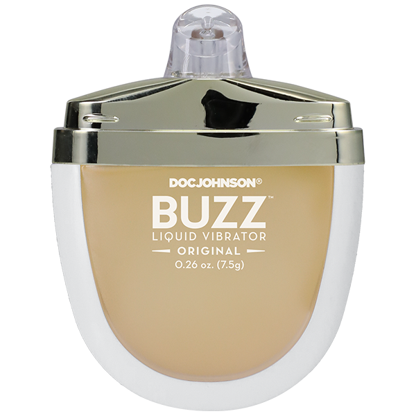 The lid of the Buzz Original Intimate Arousal Gel removed, showcasing the pump top dispenser. | KInkly