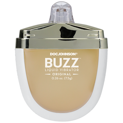 The lid of the Buzz Original Intimate Arousal Gel removed, showcasing the pump top dispenser. | KInkly