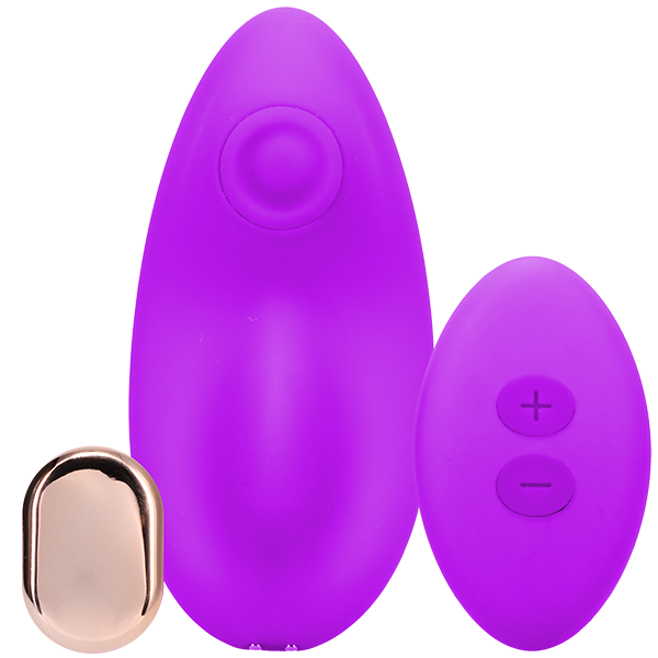 The panty vibe, the magnet, and the remote control all shown facing the camera. | Kinkly Shop