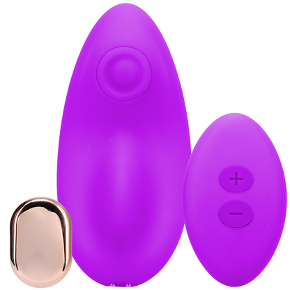 The panty vibe, the magnet, and the remote control all shown facing the camera. | Kinkly Shop